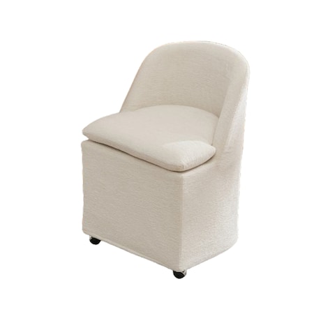 Homeroots Set of Two Beige Chenille Wing Back Dining Chairs With Wheels, 2PK 719646