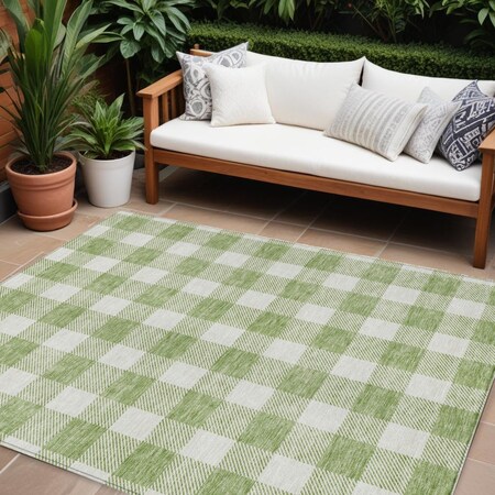 Homeroots 10' X 14' Artichoke Green And Gray Plaid Washable Indoor Outdoor Area Rug 595366