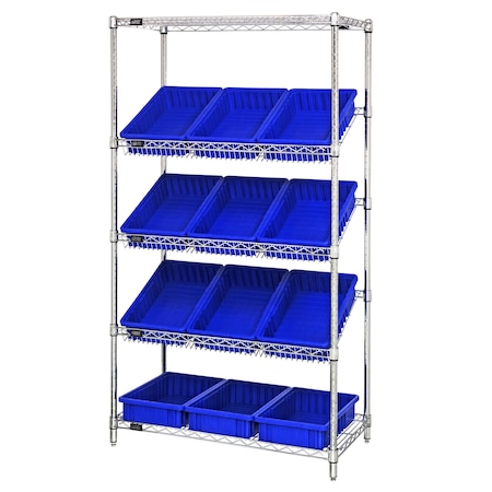 Quantum Storage Systems WIRE SHELVING UNIT W/12 BLUE BINS WRS-5-92035BL