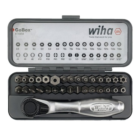 Wiha 32 Piece GoBox Standard Bit Set with Mini Ratchet 74984