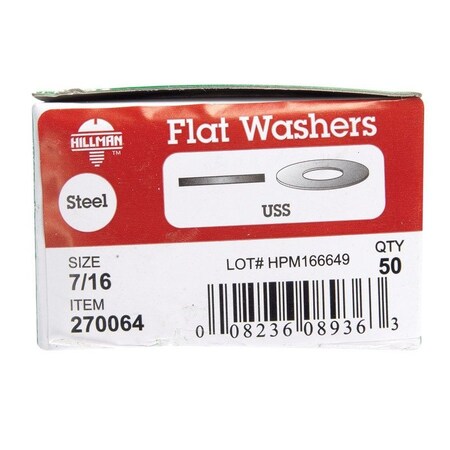 Hillman Zinc-Plated Steel 7/16 in. USS Flat Washer, 50PK 270064
