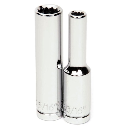 Williams 1/4" Drive, 3/16" SAE Socket, 12 Points, Deep 1/4" D, 12Pt, 3/16 JHW30406