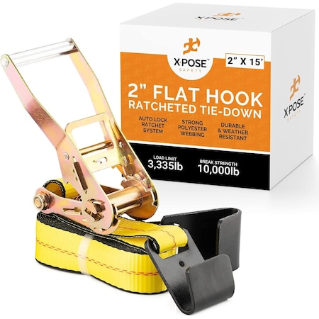 Xpose Safety Ratchet Straps Heavy Duty, 2 In x 15 FT Tie Down Straps Ratchet Operated with Flat Hooks RTD215-FH-1-X