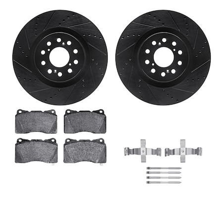 Dynamic Friction Co DFC Rotors-Drilled & Slotted-Black w/ 5000 Advanced Brake Pads Incl Hdw 8512-59120