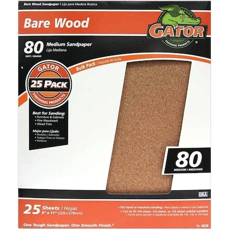 Gator 3277 Sanding Sheet, 11 in L, 9 in W, 80 Grit, Garnet Abrasive 4228