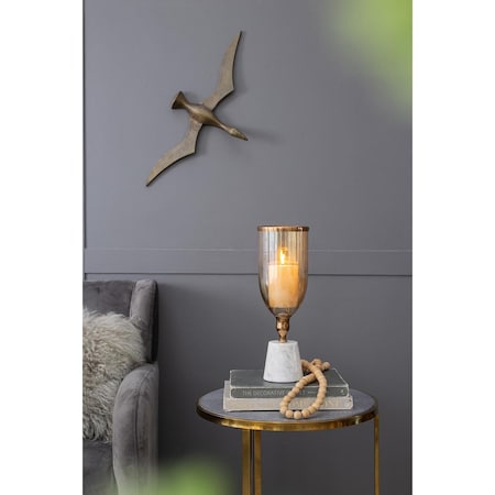 Homeroots 16" Gold And White Glass And Marble Table Vase 565437
