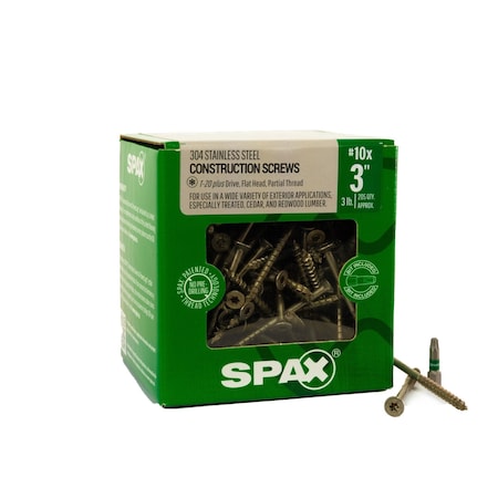 Spax #10 x 3 in Exterior Stainless Steel Wood Deck Screws Construction Flat Head T-Star Plus 3 LB, 205PK 41970005007545