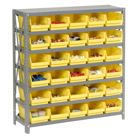 Global Industrial Steel Shelving with 30 4"H Plastic Shelf Bins Yellow, 36x18x39-7 Shelves 603435YL