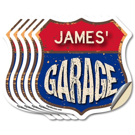 Signmission James's Garage, 4 inch X 4 inch, Vinyl Decal, 5PK SHI-D-5PACK-4-383-JAMES