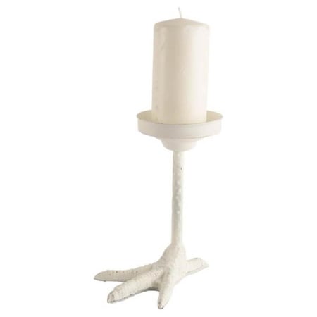 Homeroots 9" White Cast Iron Tabletop Pillar Candle Holder 608377
