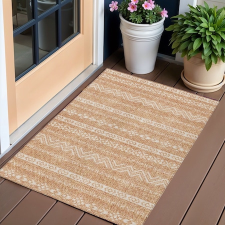 Homeroots 3' X 5' Terra Cotta And Beige Southwestern Washable Indoor Outdoor Area Rug 587566