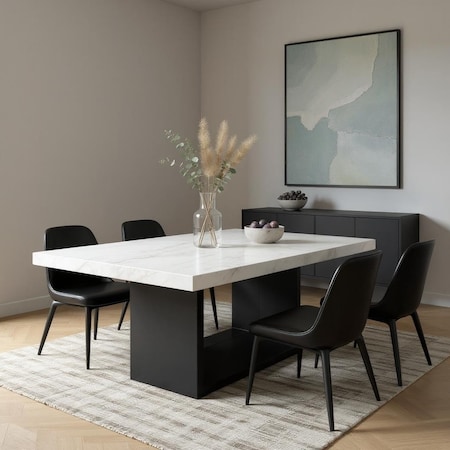 Homeroots 70" White and Black Faux Marble and Wood Pedestal Base Dining Table 564890