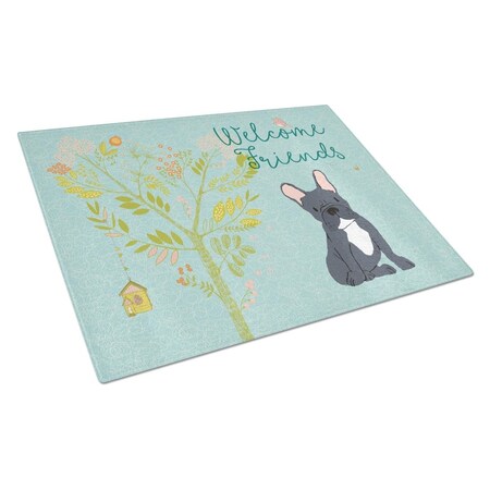 Carolines Treasures Welcome Friends Black French Bulldog Glass Cutting Board, Large BB7632LCB