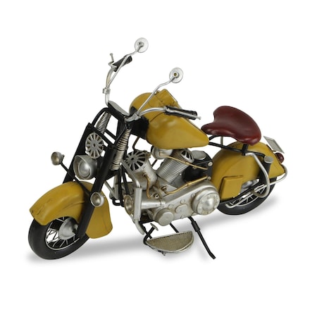 Homeroots 8" Yellow and Black Metal Hand Painted Model Motorcycle Tabletop Sculpture 489407