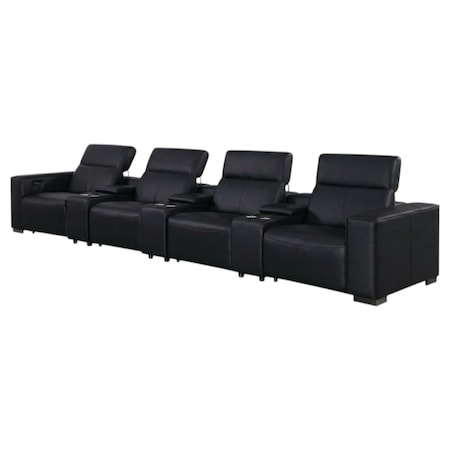 Homeroots 179" Black Top Grain Leather Reclining Metal USB Sofa 720319