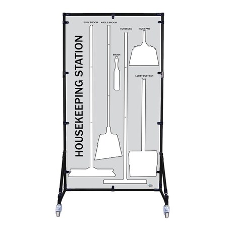 5S Supplies Housekeeping Shadow Board Broom Station V3, Gray / White Shadows, Kit HSB-V3-GRAY/WHITE-KIT