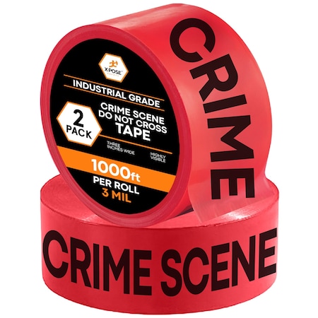 Xpose Safety Crime Scene Do Not Cross Tape Roll, 3 Mil, 3 Inch Wide x 1000 Feet, Red w/Black Letters, 2PK PCST-RED-3M-2-X-S