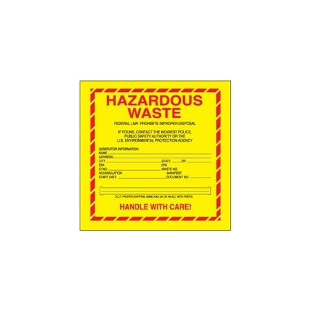 Bubblefast 6 x 6'' - ''Hazardous Waste - Standard'' Labels BFDL7530