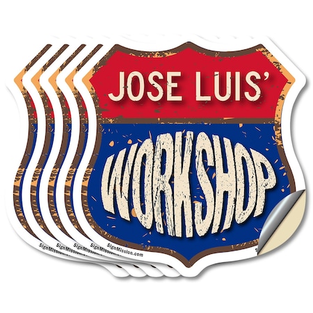 Signmission Jose Luis's Workshop, 6 inch X 6 inch, Vinyl Decal, 5PK SHI-D-5PACK-6-489-JOSE LUIS