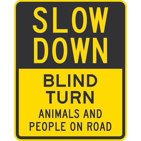 Lyle Slow Down Blind Turn Animals and People On Road, 24x30, High Intensity Prismatic, Yellow G-14114-HI_24x30