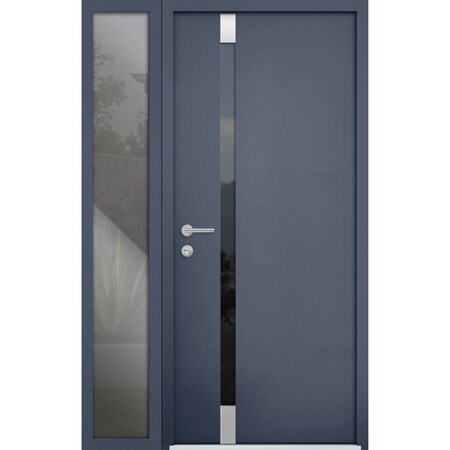 Vdomdoors Steel Door Cynex 6777 Grey Sidelight Exterior Window Stainless Inserts Single Modern Painted-W32+12 CYNEX6777EXD-GRE-W32+12 x H80-Right-hand Inswing