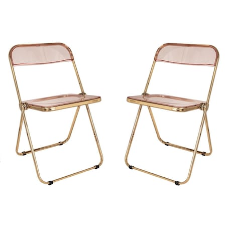 Kd Lawrence Acrylic Folding Chair with Gold Metal Frame, Rose Pink, 2PK KD3039901