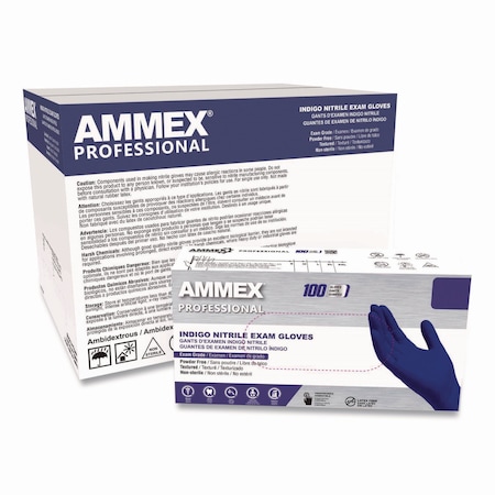Ammex Professional Nitrile Exam Gloves, Powder-Free, 3 mil, Medium, Indigo, 100PK AINPF44100