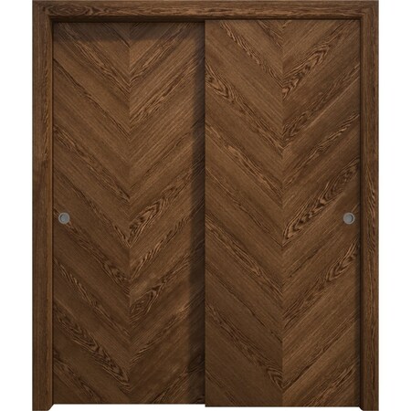 Sartodoors Sliding Closet Bypass Doors 36 x 80 inches, Ego 5005 Cognac Oak Veneer, Rails Hardware Set, Wood EGO5005DBD-DKO-36
