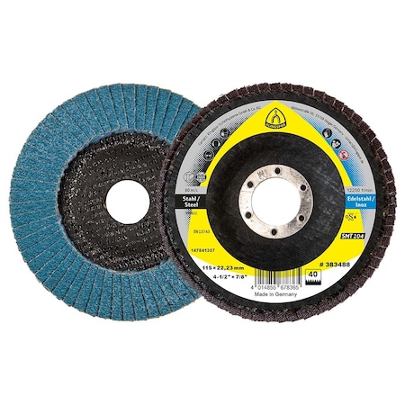 Klingspor SMT Flap Disc 104, 80 Grit, 4-1/2 in x 7/8 in Bore, T27, 10PK SMT104080115022