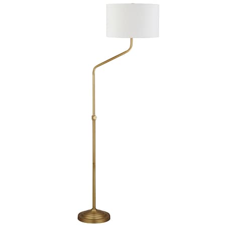 Homeroots 66" Brass Adjustable Traditional Shaped Floor Lamp With White Frosted Glass Drum Shade 523343