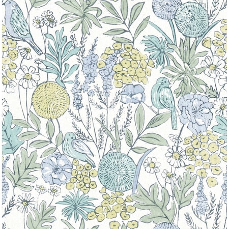 Chesapeake Goldfinch Aqua Birds and Blooms Wallpaper 4148-27413