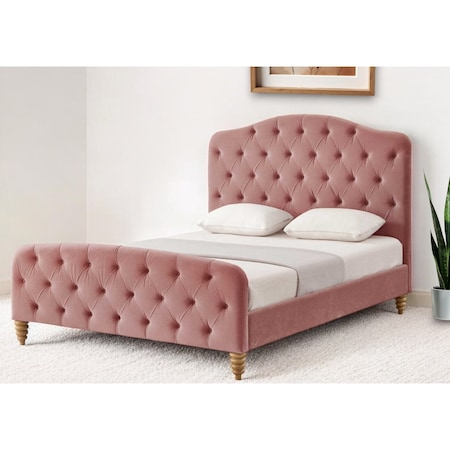 Homeroots Blush Solid Wood Twin Tufted Upholstered Velvet Bed 544890