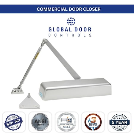 Global Door Controls Commercial Grade 1 Full Cover Door Closer in Aluminum with Adjustable Spring Tension - Sizes 2-6 TC612-AL