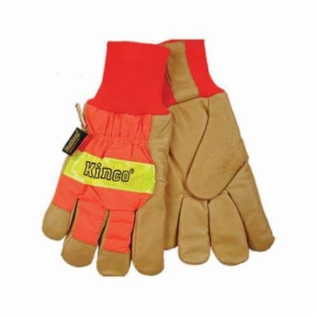 Kinco High Visibility General Purpose Gloves, Large, Grain Pigskin Leather Palm, Nylon Back 1938KW-L