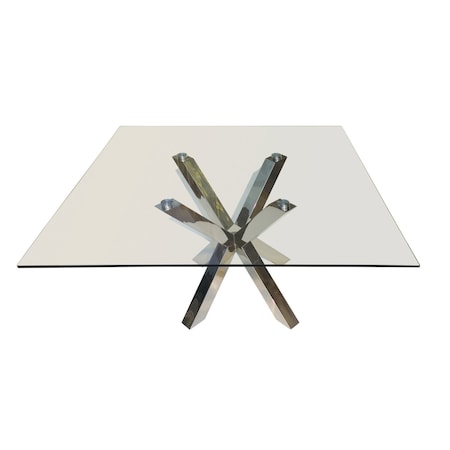 Homeroots 60" Clear and Silver Glass and Metal Cross Leg Base Square Dining Table 555136