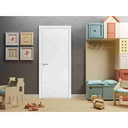 Sartodoors Modern Wood Interior Door with Hardware Planum 0990 White 42x84 Solid Core Modern Interior PLANUM0990ID-BEM-4284