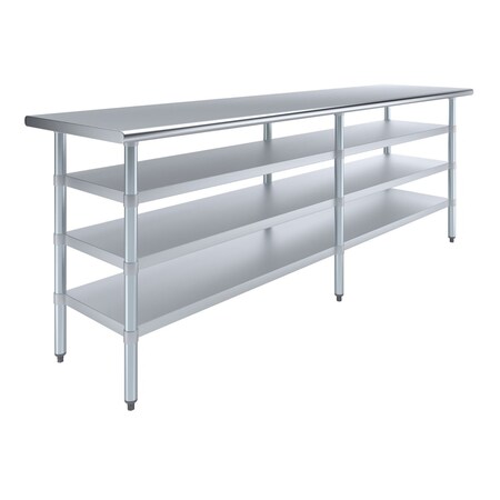 Amgood 24in D x 96in L Stainless Steel Table, Three Undershelves AMG WT-2496-3SH-Z