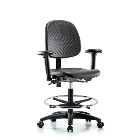 Blue Ridge Ergonomics Bench Chair, Poly, Med, Bk, CF Cast, 6-Way Adjustable, 19-1/2" to 27-1/2" Height, Black; Blue BR-PMBCH-MB-RG-T1-A1-CF-RC