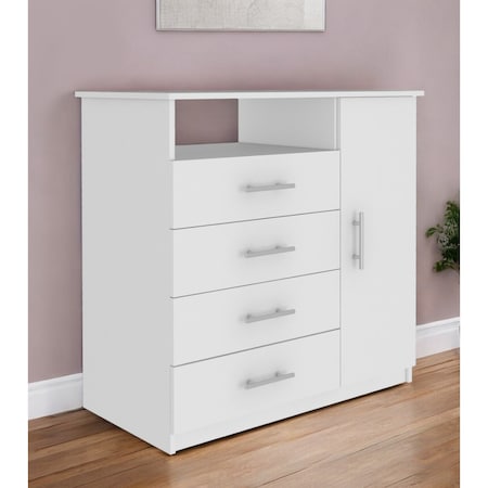 Homeroots 36" White Four Drawer Combo Dresser With Open Shelf 544044