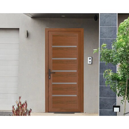Vdomdoors Front Exterior Prehung Metal-Plastic Door, Manux 8415 Walnut, Office Commercial and Residential Doo MANUX8415EXD-WLN-W36xH80-RH