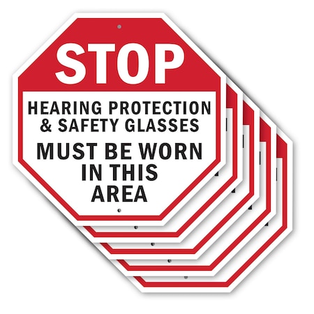 Signmission Stop Hearing Protection & Safety Gl, 10 inch X 10 inch, Aluminum Metal Signs, 5PK OC-A-5Pack-10-220