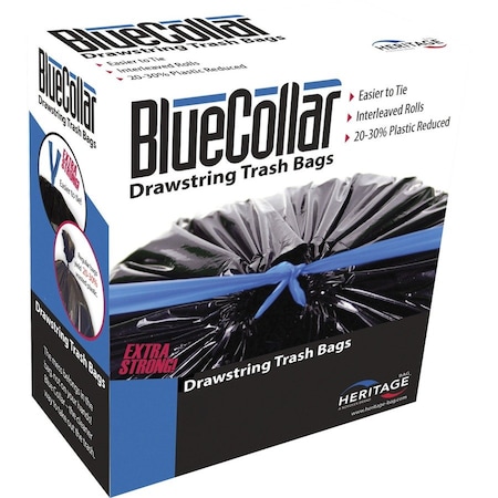 Bluecollar 30 gal Trash Bags, 37 in x 34 in, Premium, 1 mil, Black N6034YK RC1