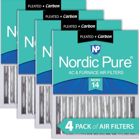Nordic Pure 16x20x5 Plus Carbon Pleated Air Filter, High Capacity, MERV 14, 4 PK 16x20x5HM14+C-4