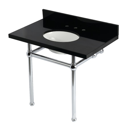 Kingston Brass 36" Black Granite Console Sink with Brass Legs, 8-Inch, 3-Hole, Black Granite/Polished Chrome KVPK3630KB1