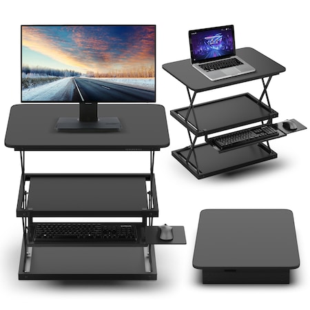 Homeroots Black Adjustable Tall Standing Desk Converter and Riser 397719
