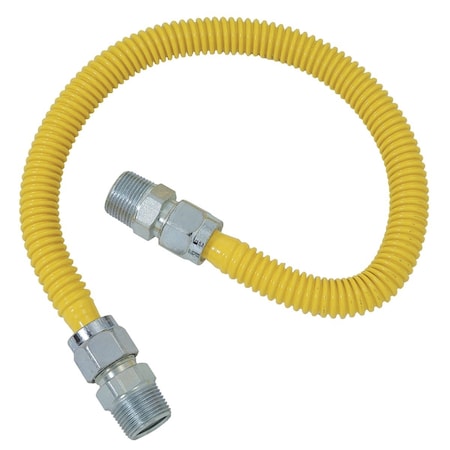 Dormont 5/8'' ODx72'' Coated SS Gas Connector 1/2'' MIP, Tapped 3/8'' FIPx1/2'' MIP, Tapped 3/8'' FIP 30C-3131-72B