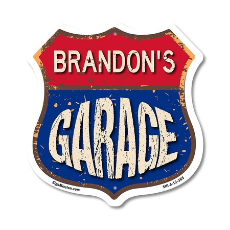 Signmission Brandon's Garage, 12 Inch X 12 Inch, Aluminum Metal Sign SHI-A-12-383-BRANDON
