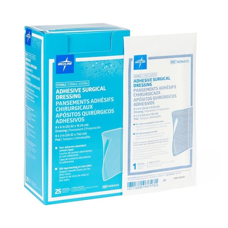 Medline Sterile Adhesive Surgical Dressing, 8in x 6in with 8in x 3in Pad, 100PK NON4313