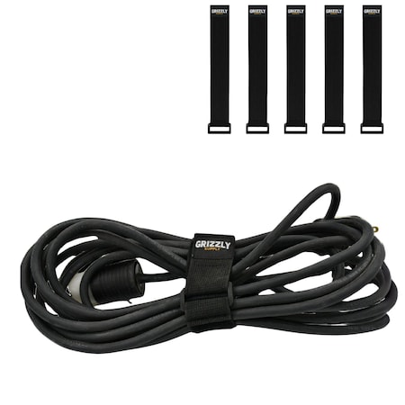Grizzly Supply Stretch Cinch Strap, 9 in L, 1.5 in W, Hook and Loop Closure, Reusable, Black, 5PK GS-HLSTR9-0
