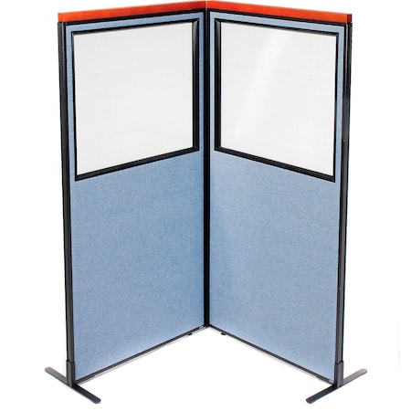 Global Industrial Interion Deluxe Freestanding 2-Panel Corner Divider w/Partial Window 36-1/4"W x 73-1/2"H Blue 695015BL